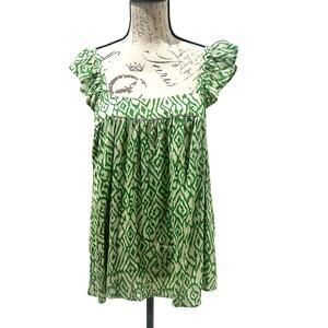 Ichi Green Sleeveless Ikat Top – Size XL, Ruffle Straps, NWOT